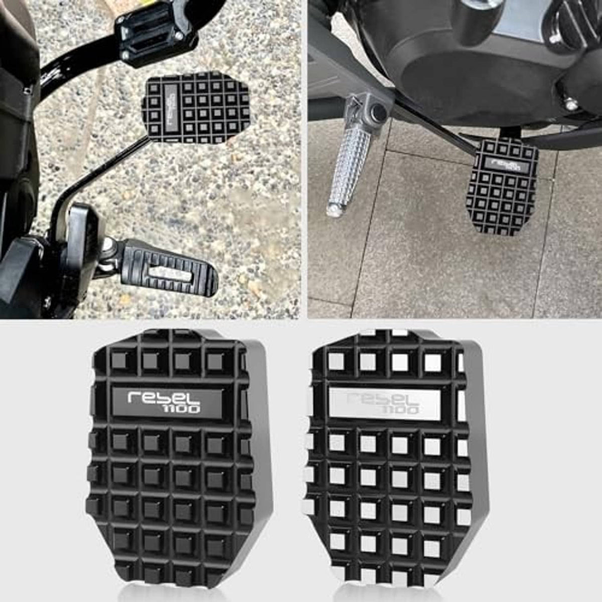 Motorbike rear brake lever extension with textured black foot pad