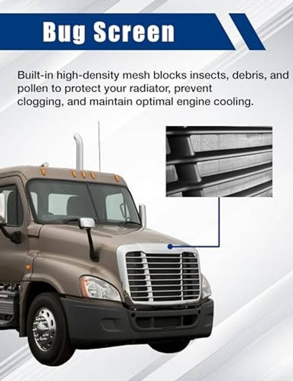 Front grille with bug-screen mesh and horizontal slats for engine protection