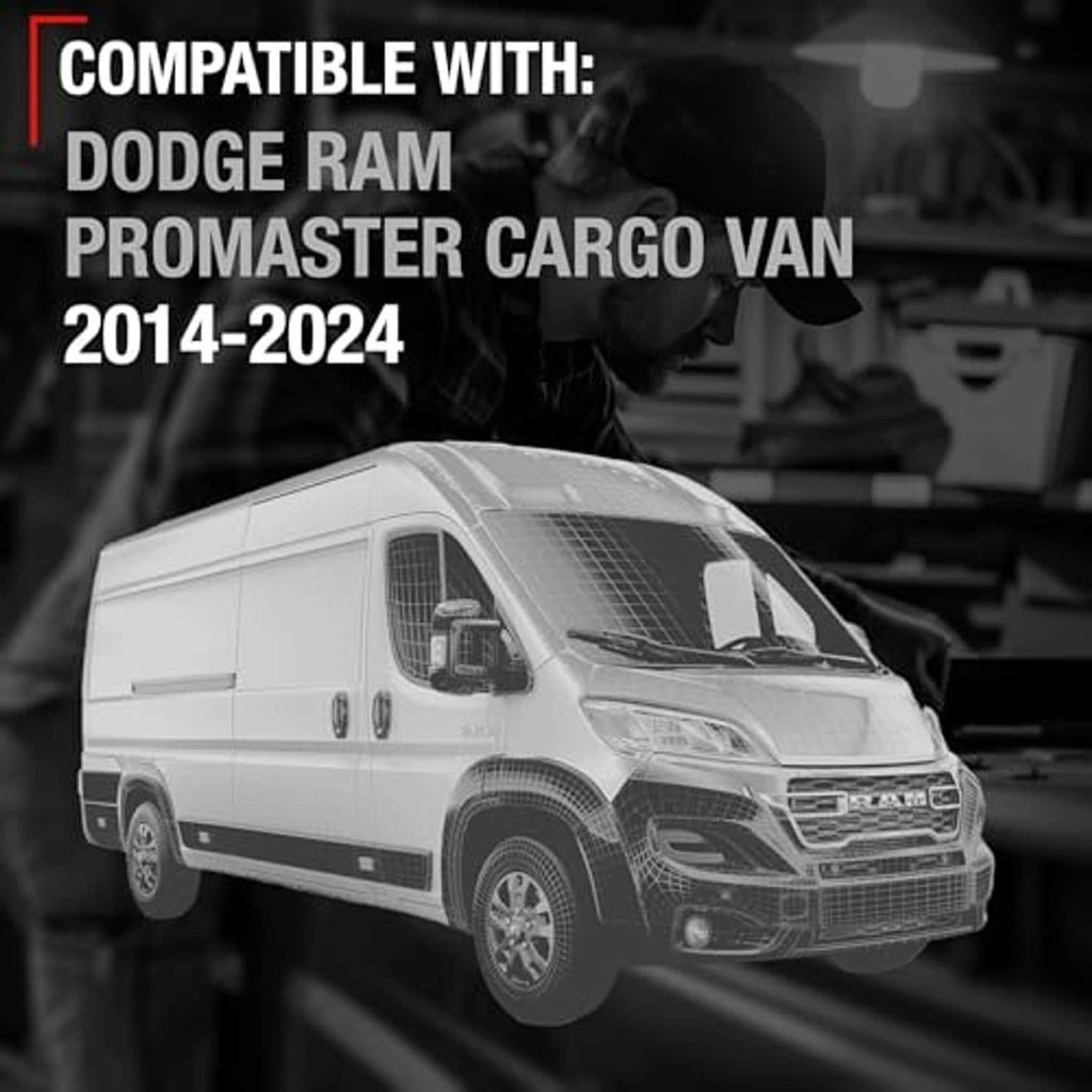 White cargo van front-left view with door area displayed for compatibility reference