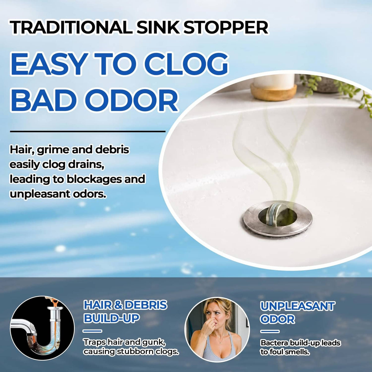 Chrome sink stopper with metal strainer basket for catching hair and debris