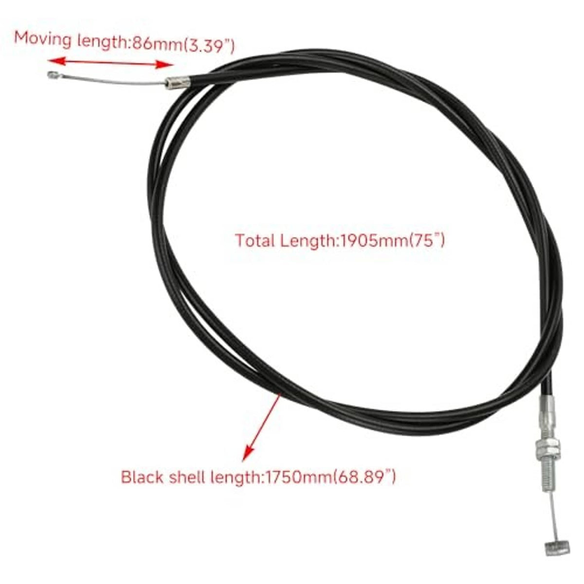 Universal 75in throttle cable kit with black inner cable and silver threaded adjuster