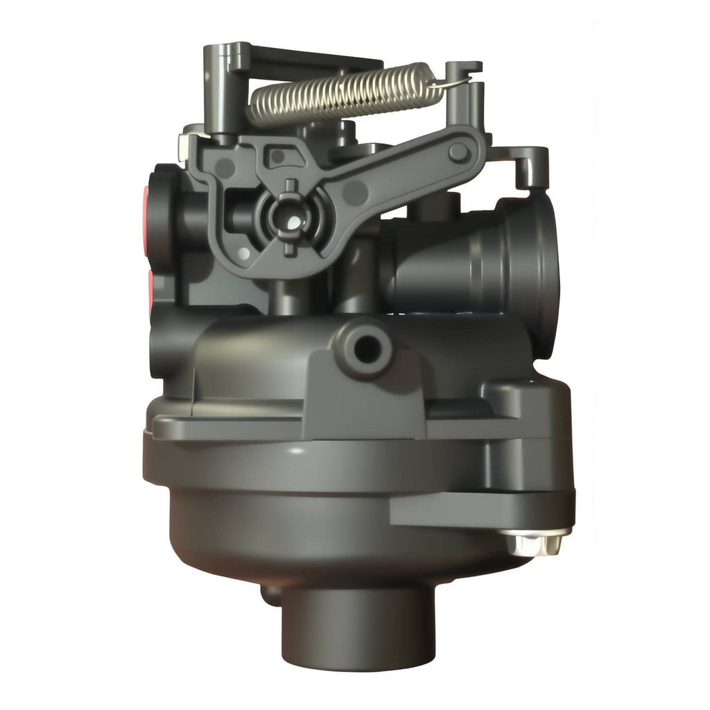 Dark gray carburetor replacement housing with air intake, spring, and outlet port