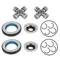 Greaseable U-joint and front axle seal kit with cross joint, seals, and retaining rings