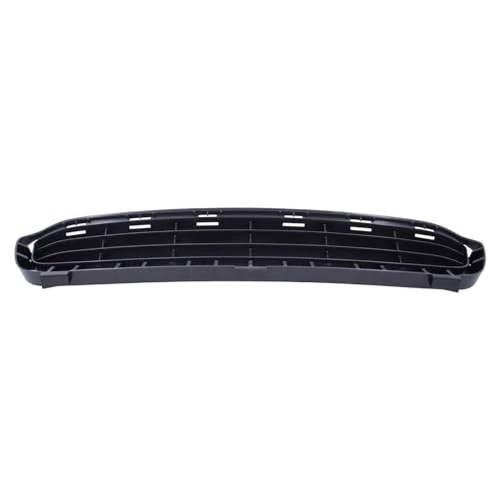 Front grille insert, black plastic with horizontal slat openings and curved frame