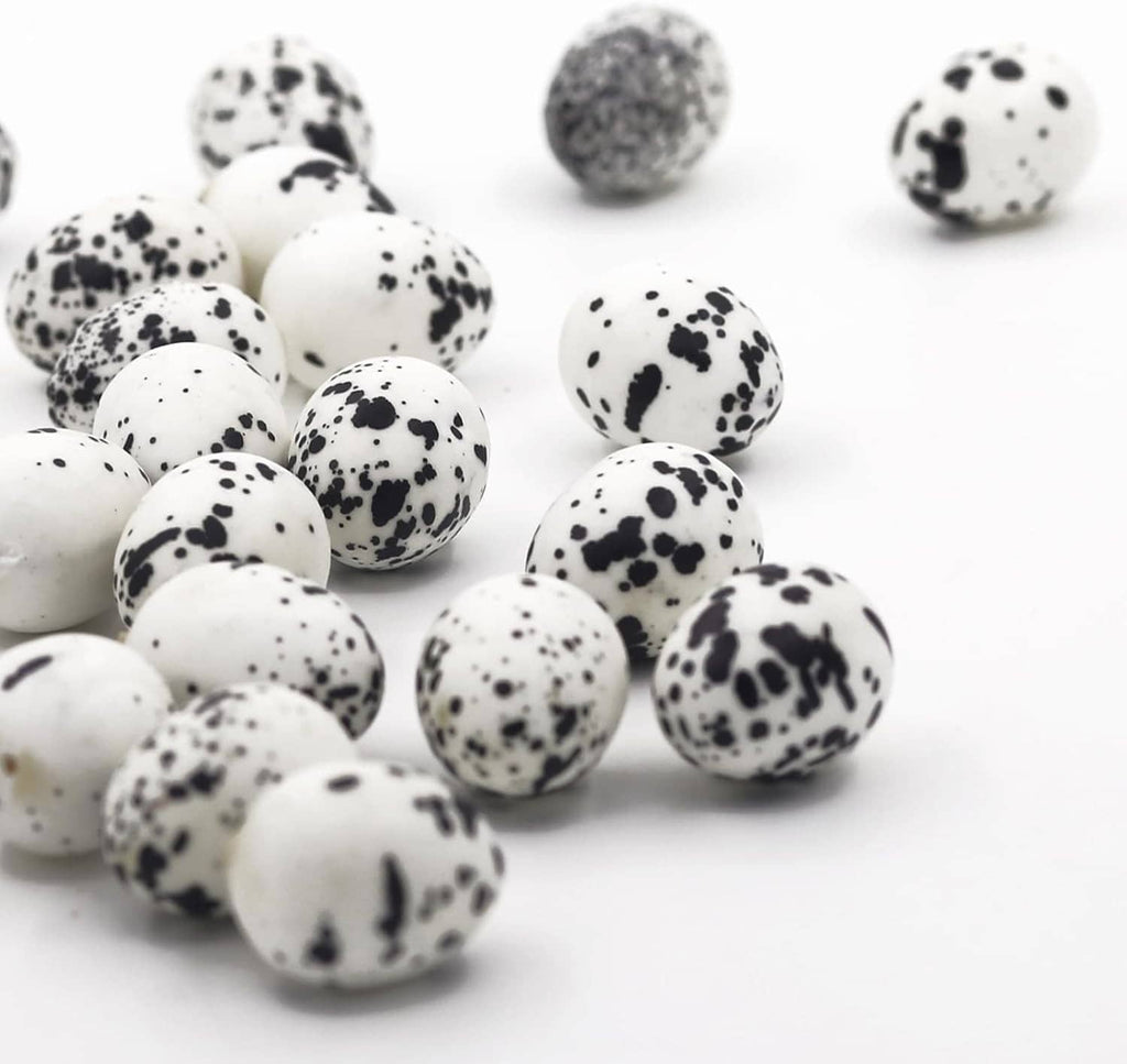 Artificial quail eggs set, white shells with black speckles