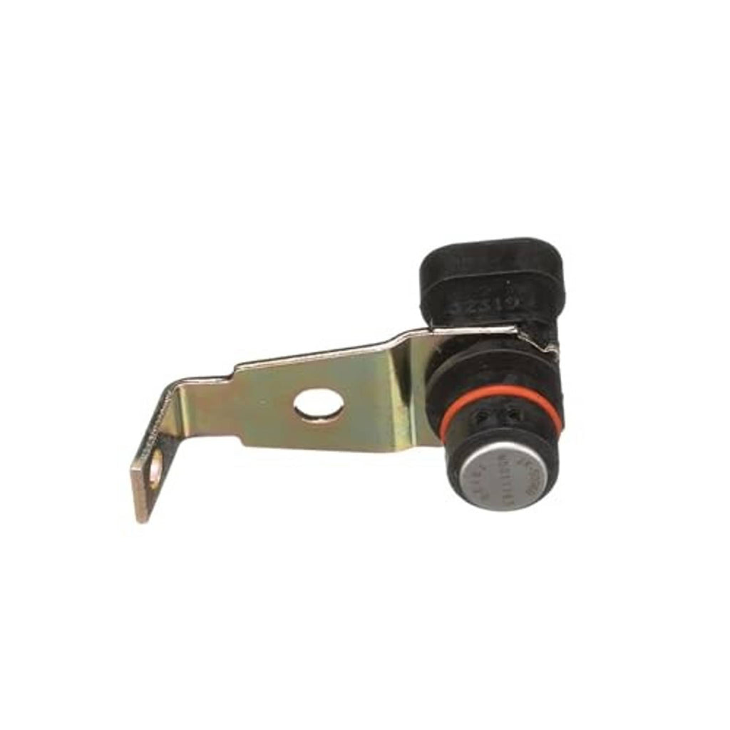 Crankshaft position sensor with orange seal ring, black sensor body, and metal mounting arm