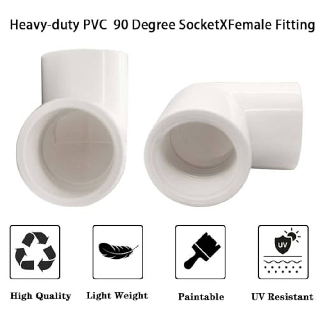 Heavy-duty white PVC 90° socket fitting with female-threaded end