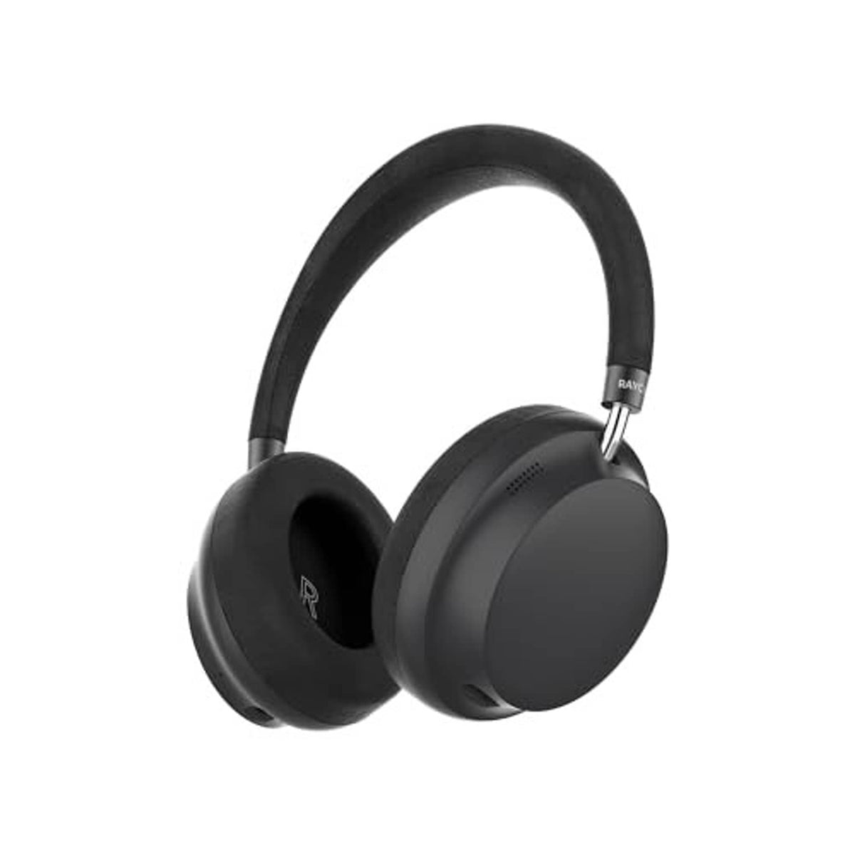 Black over-ear Bluetooth headphones, side view with padded earcups and headband