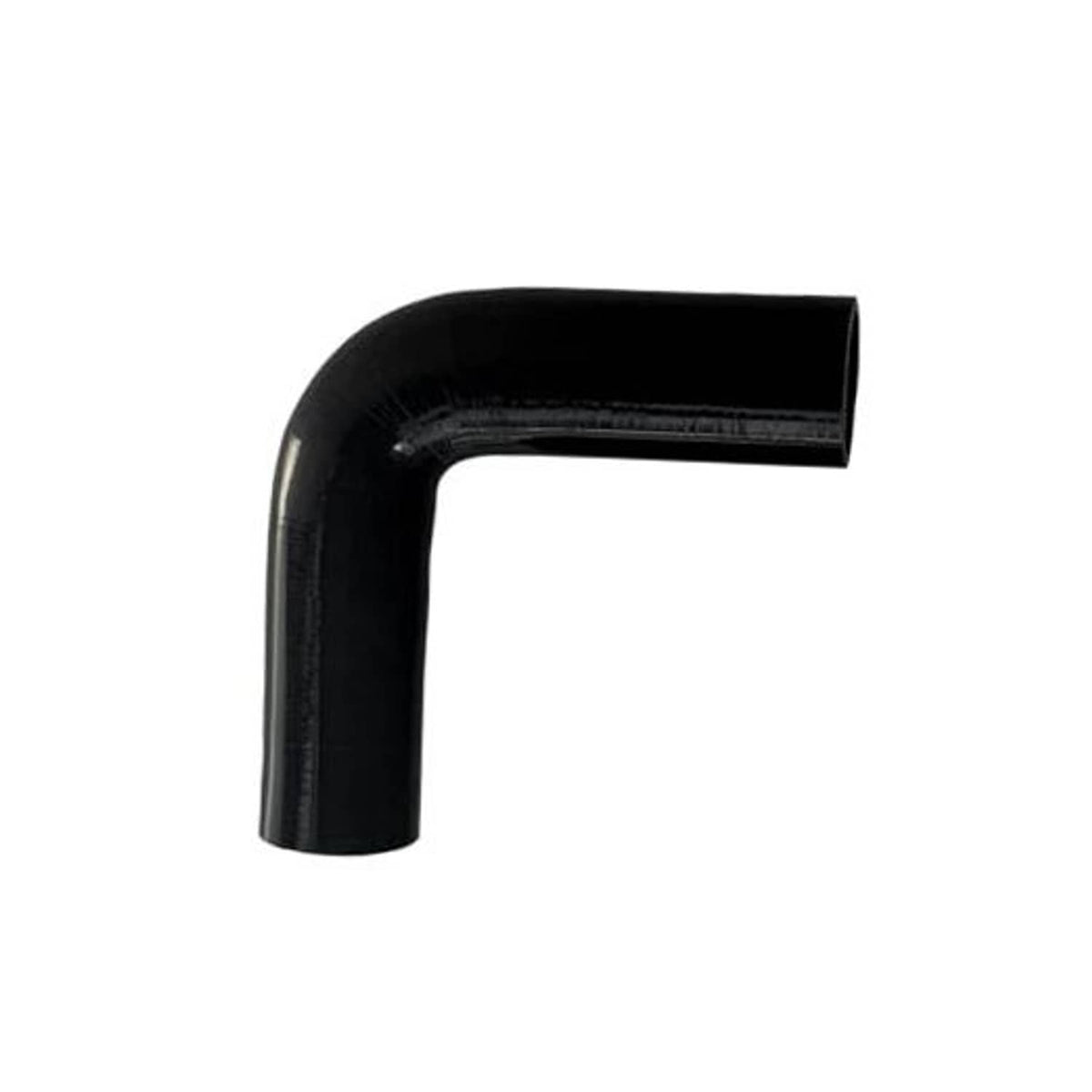 Black 90-degree silicone elbow hose coupler with 2 in ID and 7 in legs