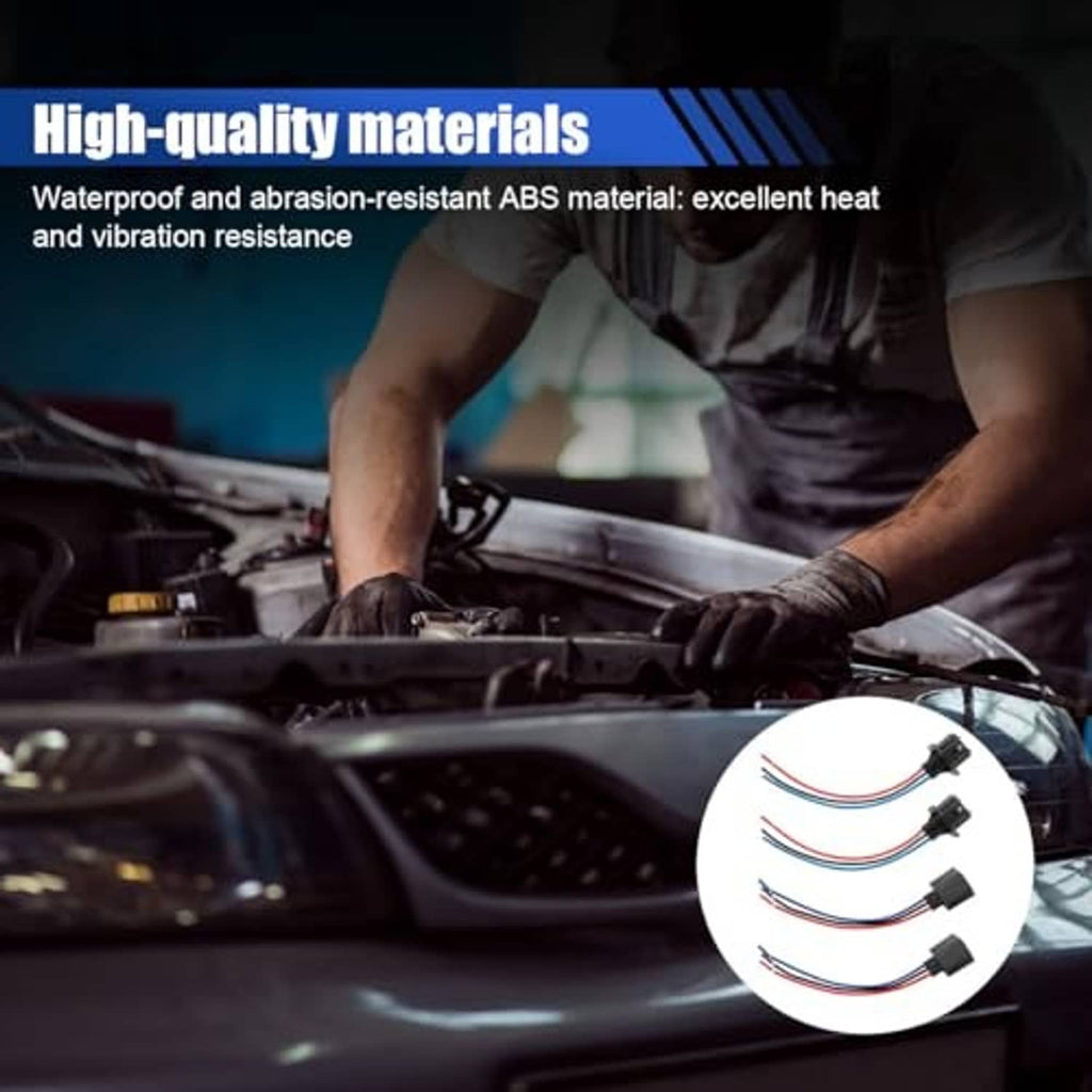 Headlight connector cable set with black ABS housings and red, blue, white wire leads