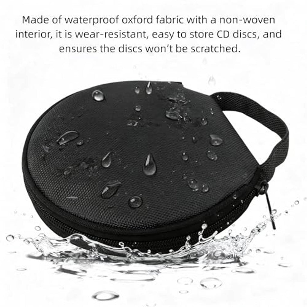 Black CD/DVD case with water-resistant nylon exterior and zip closure