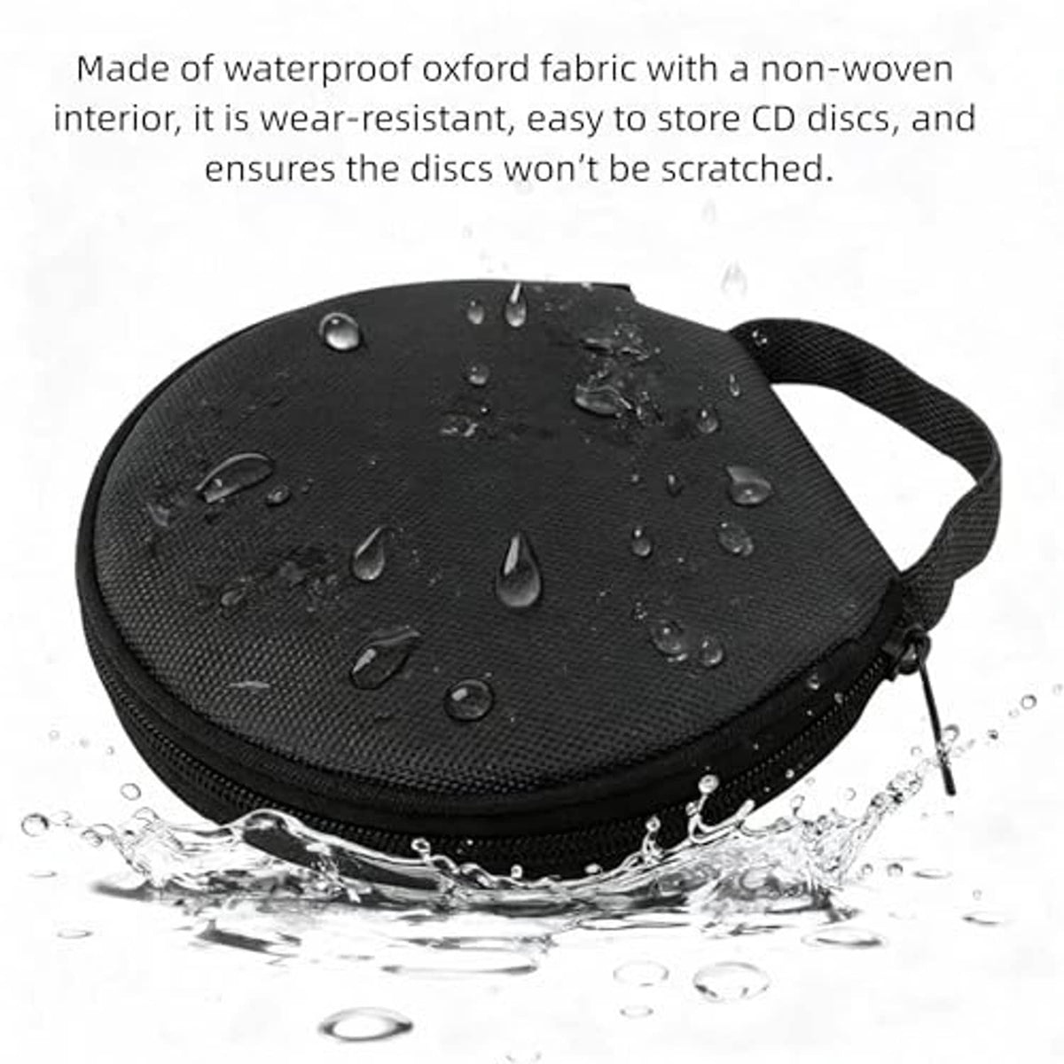 Black CD/DVD case with water-resistant nylon exterior and zip closure