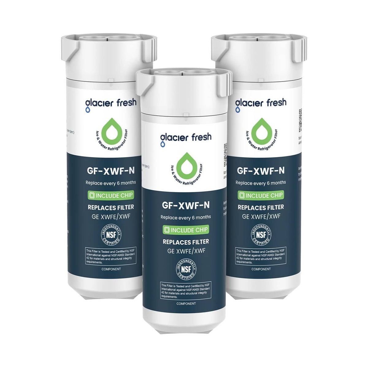 Refrigerator water filter cartridge pack of 3, glacier fresh white and dark blue