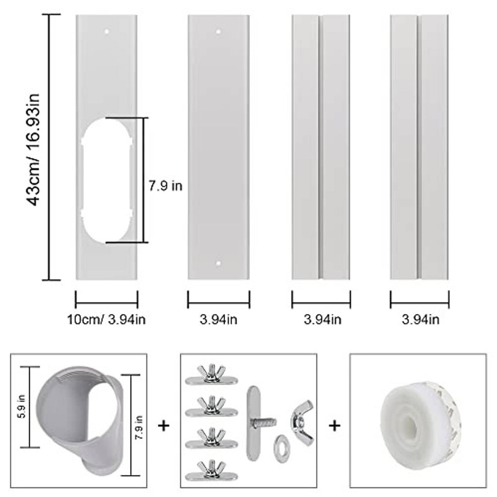 Window mounting plates with oval cutout, plus hose adapter collar for 5.9in hose