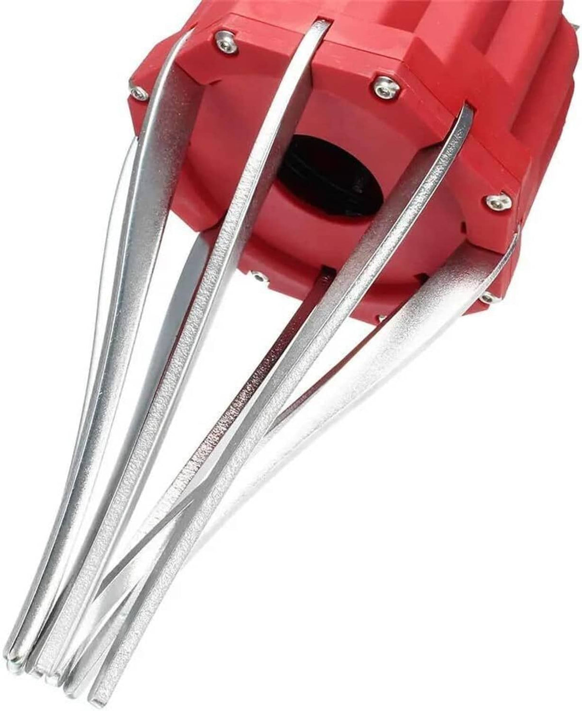 Pneumatic CV joint boot expander tool with red housing and curved silver tines