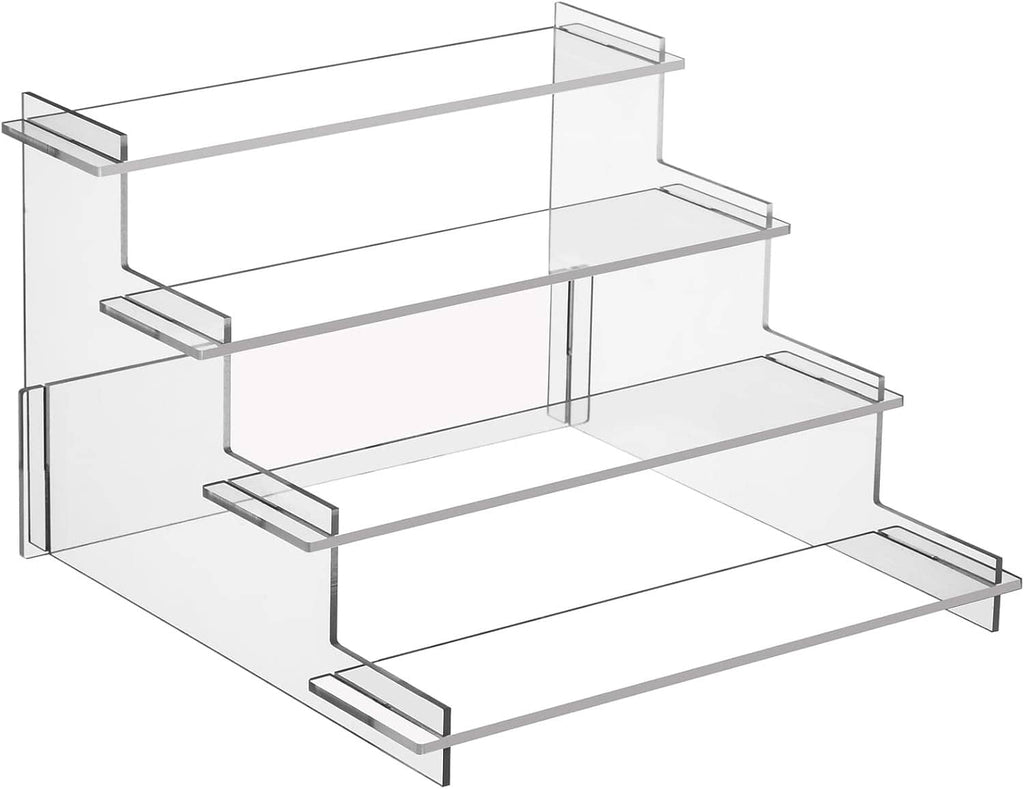 Clear multi-tier acrylic riser with open frame and three display levels