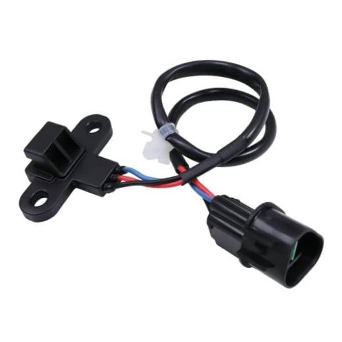 Crankshaft position sensor with black housing, mounting bracket, and wire harness