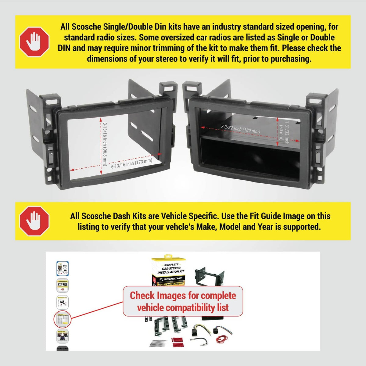 Black dash kit mounting bracket frame for single/double DIN stereo installation