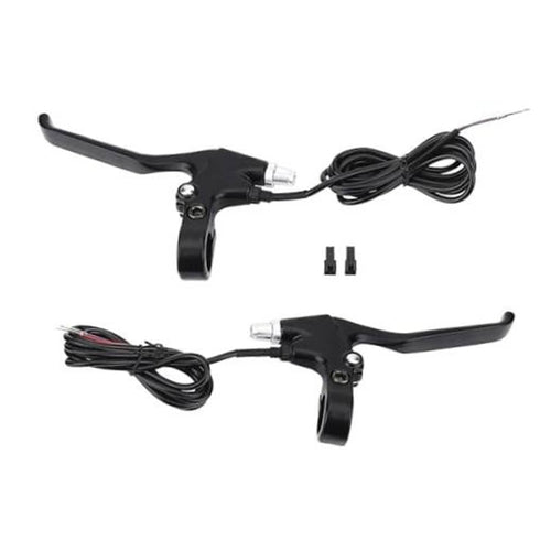 Black e-bike brake lever set with long cable housings and silver adjustment fittings