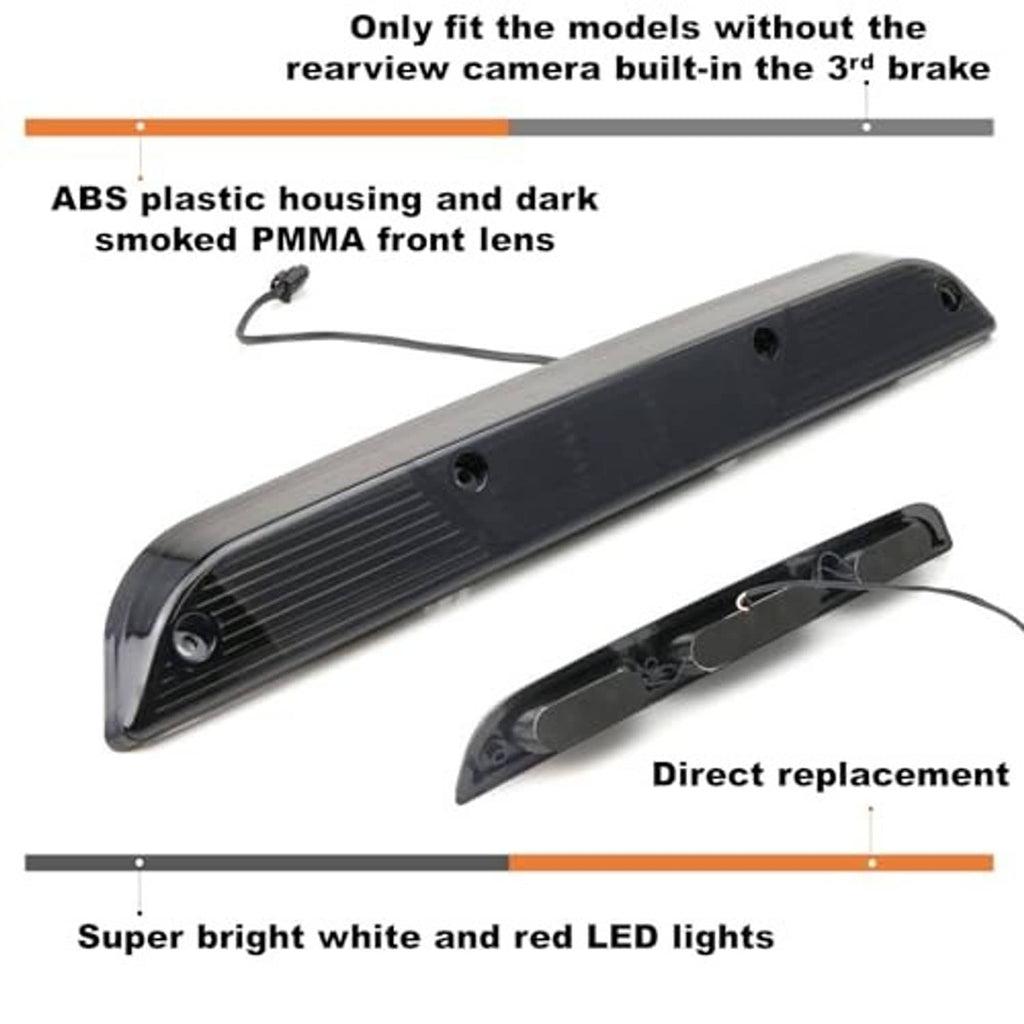 Dark smoked lens ABS LED third brake light housing with direct-replacement wiring