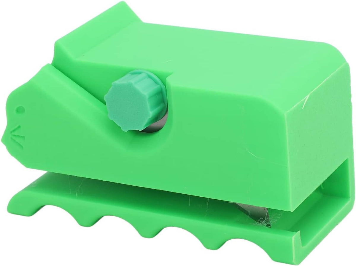 Green adjustable cardboard cutter with blade holder and scalloped base for cardboard