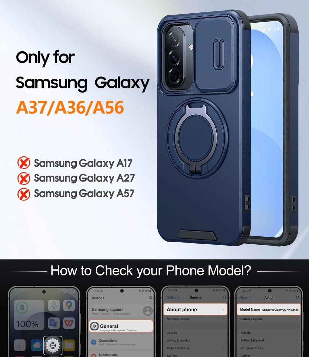Blue phone case with ring holder and camera cover for Samsung Galaxy A37/A36/A56