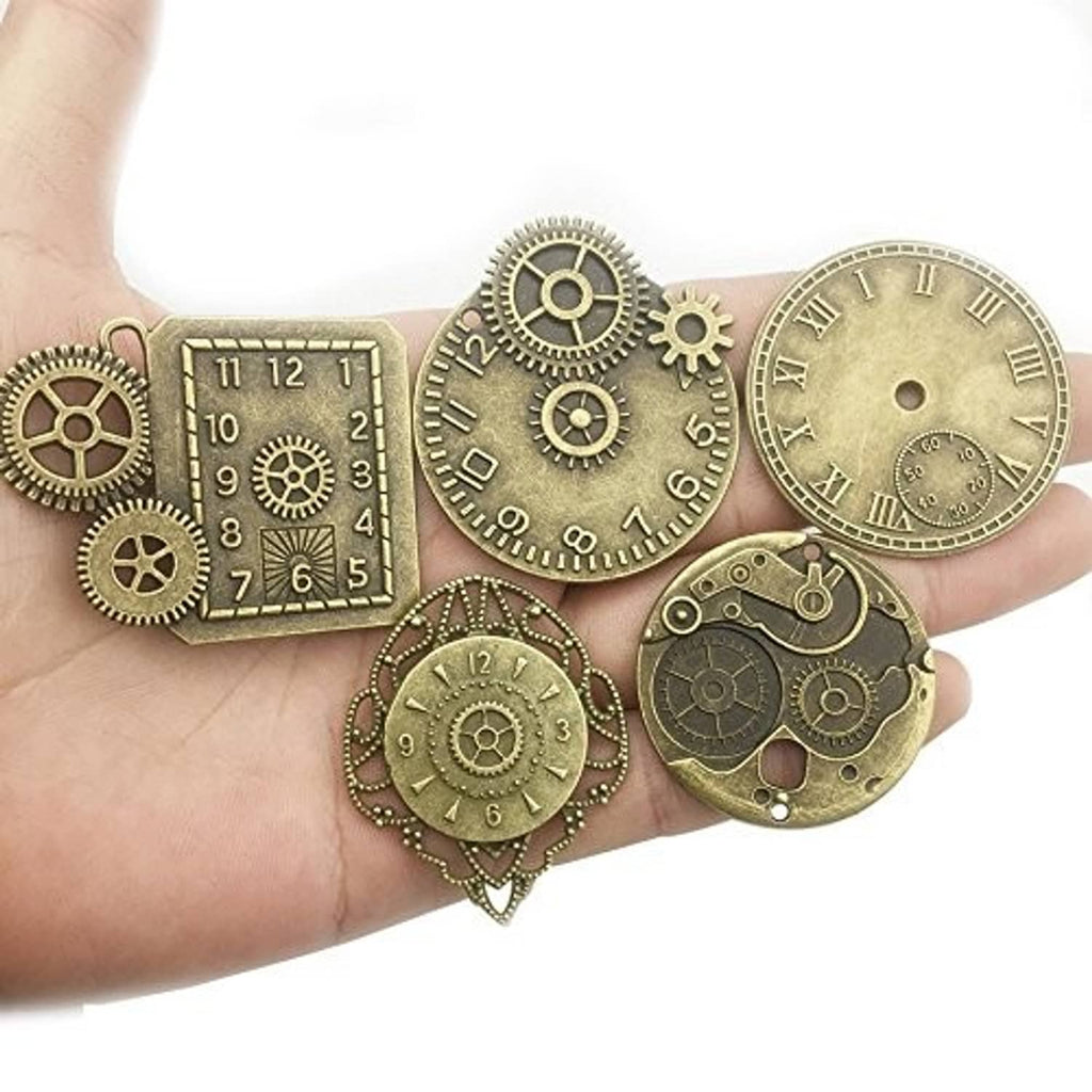 Antique bronze steampunk clock face watch parts on hand, dial and gear mix