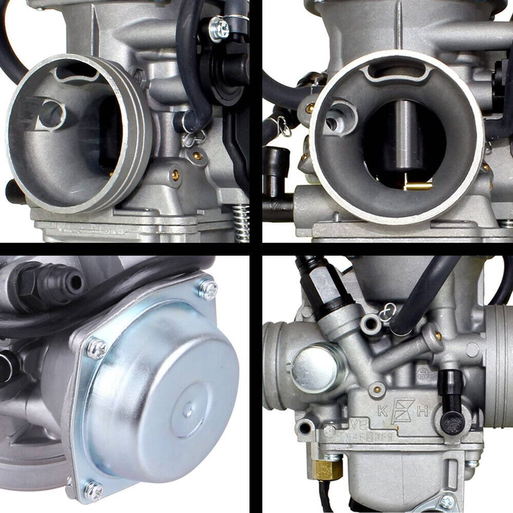 Carburetor close-up with round air intake and metal housing detail