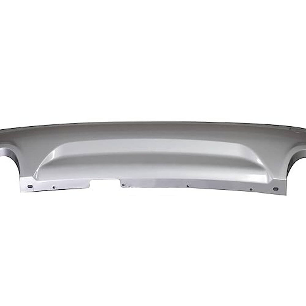 Silver rear lower bumper cover front edge view with smooth panel and cutout areas