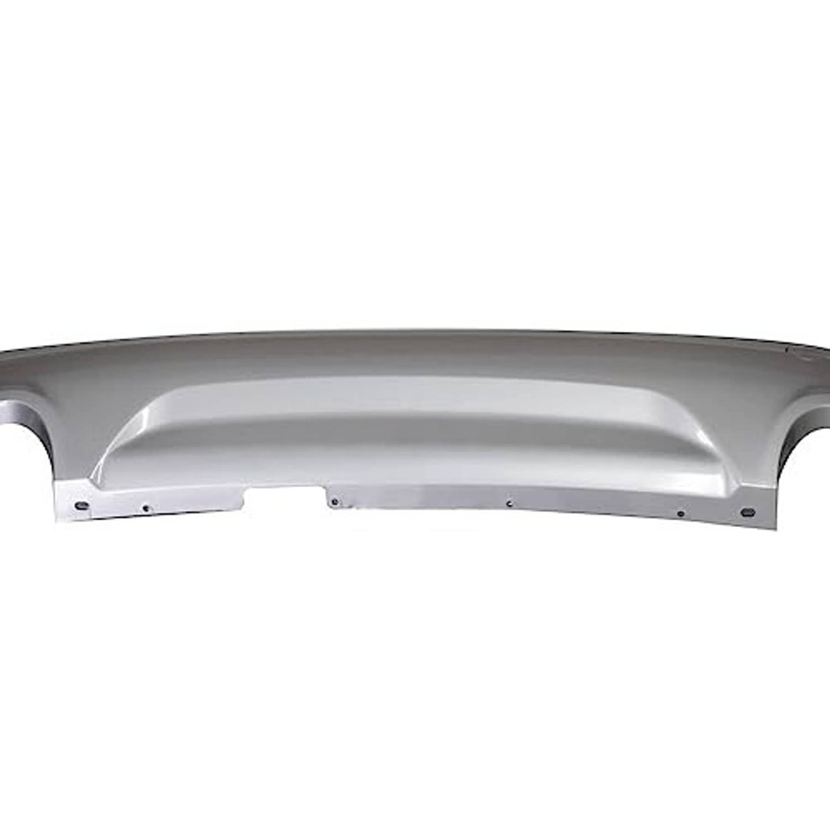 Silver rear lower bumper cover front edge view with smooth panel and cutout areas