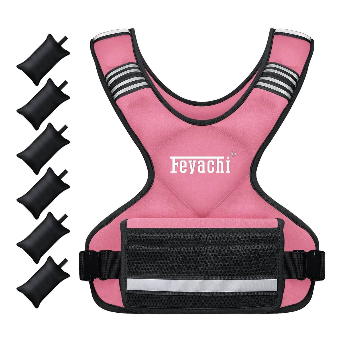 Pink weighted vest with front mesh weight pocket and adjustable side straps