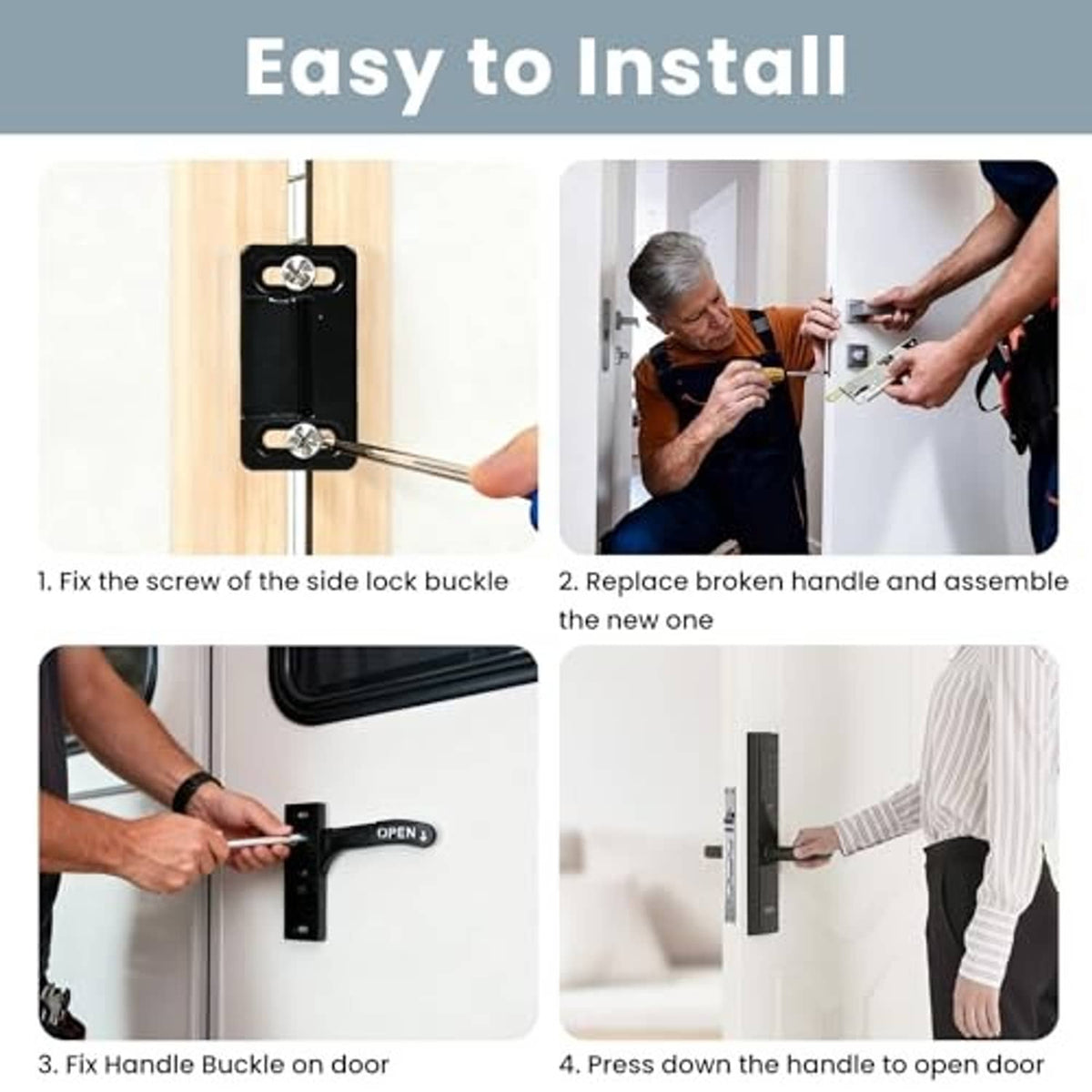 RV screen door lock replacement handle being installed on door with side bracket