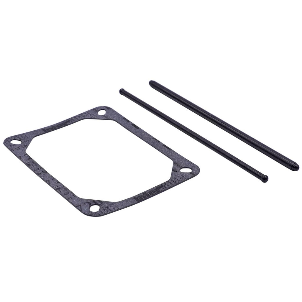 Valve cover gasket with two black push rods, metal parts with mounting holes