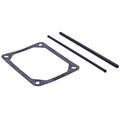 Valve cover gasket with two black push rods, metal parts with mounting holes