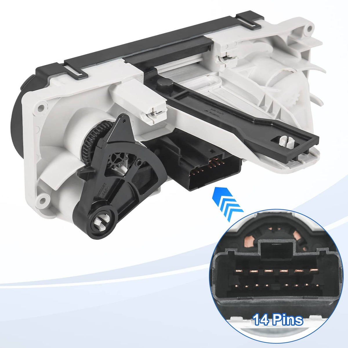 A/C control panel switch assembly with exposed 14-pin connector and mounting bracket