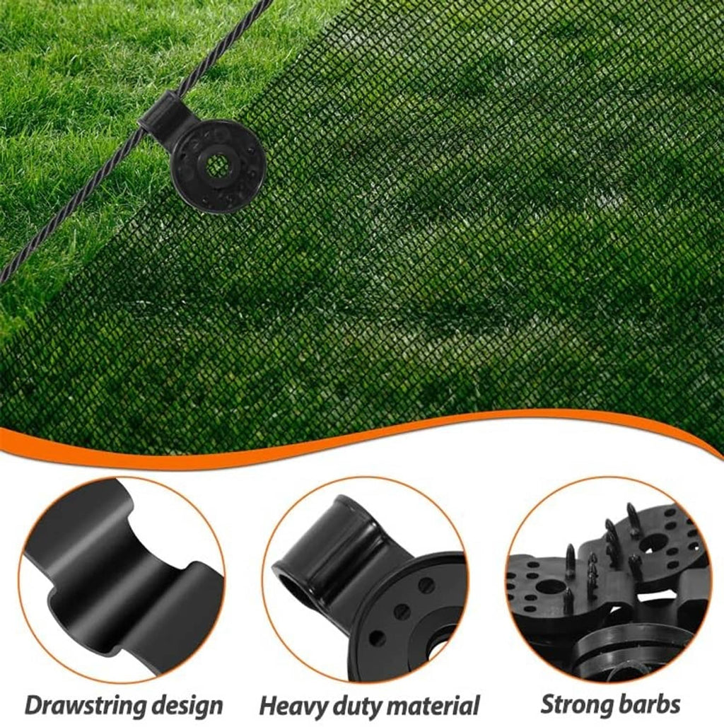 Black shade cloth clip fastening green mesh fabric with a drawstring cord