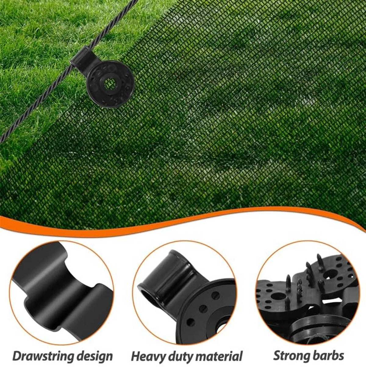 Black shade cloth clip fastening green mesh fabric with a drawstring cord