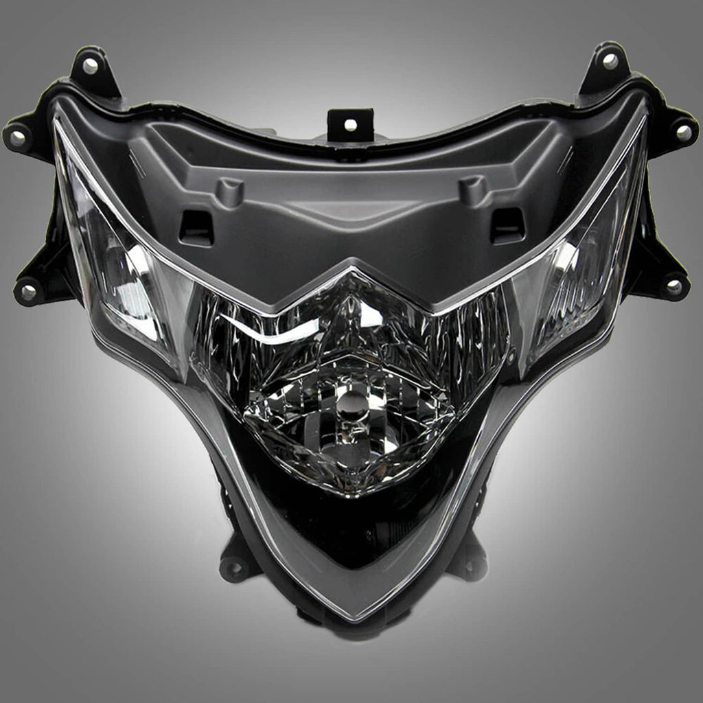 Front headlight lamp assembly, black trim with clear lens and chrome reflector