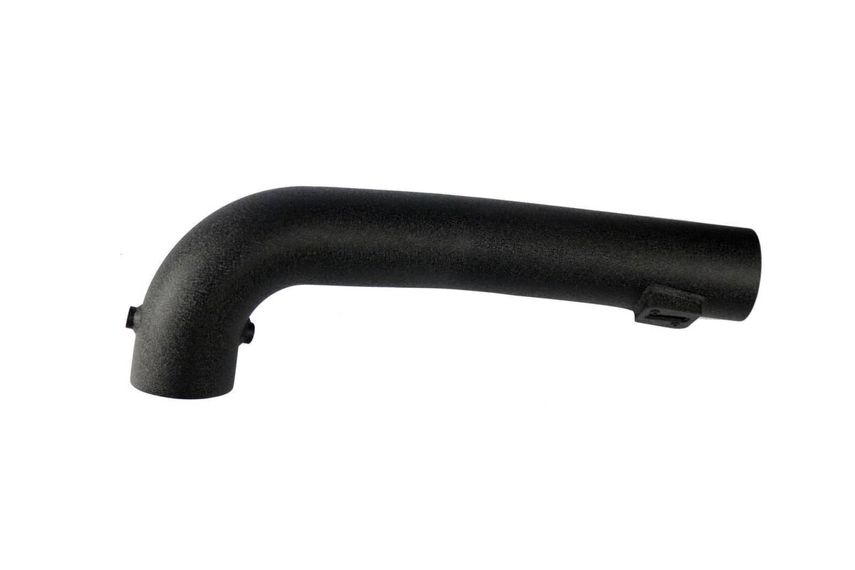 Black intake tube elbow with mounting tab and open inlet end