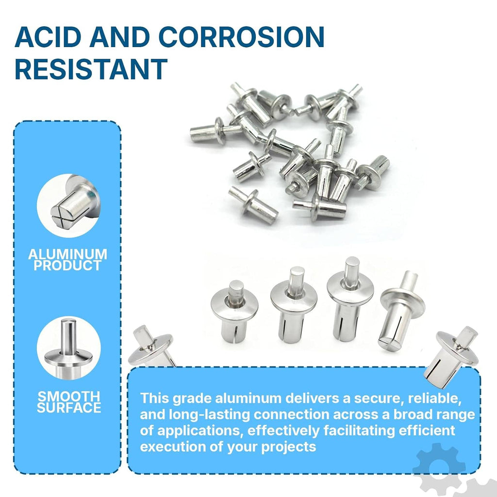 Aluminum hammer drive rivets with round heads, set with close-up insert detail