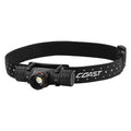 Black headlamp with elastic strap and front LED lens