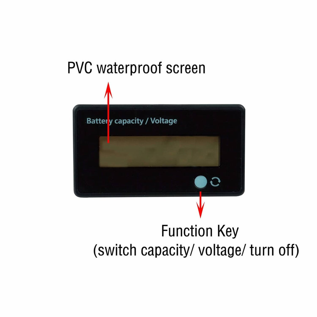 Battery capacity/voltage LCD meter with PVC waterproof screen and function key