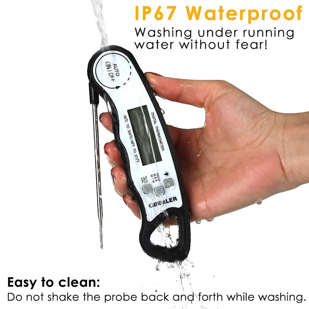 GDEALER waterproof digital instant-read thermometer with stainless probe and splash