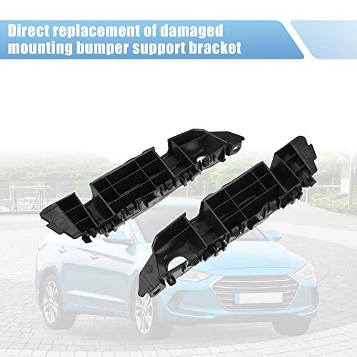 Front bumper mounting support brackets, black plastic, angled view with mounting tabs