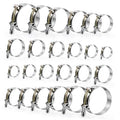 Stainless steel T-bolt hose clamps set, multiple sizes with screw and band