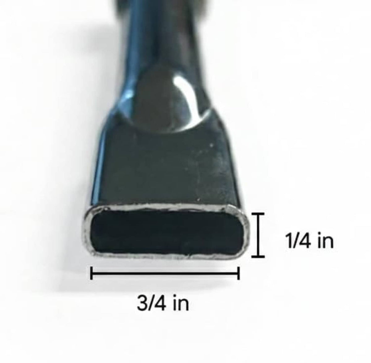 Gray handle with black rubber tip; 3/4 in wide, 1/4 in thick