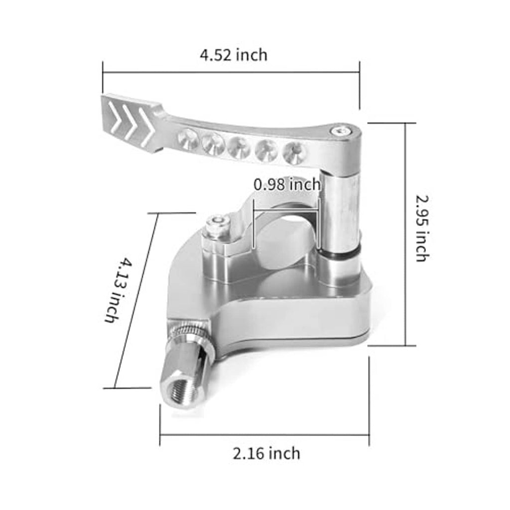 Silver thumb throttle lever controller size diagram with key mounting and post dimensions