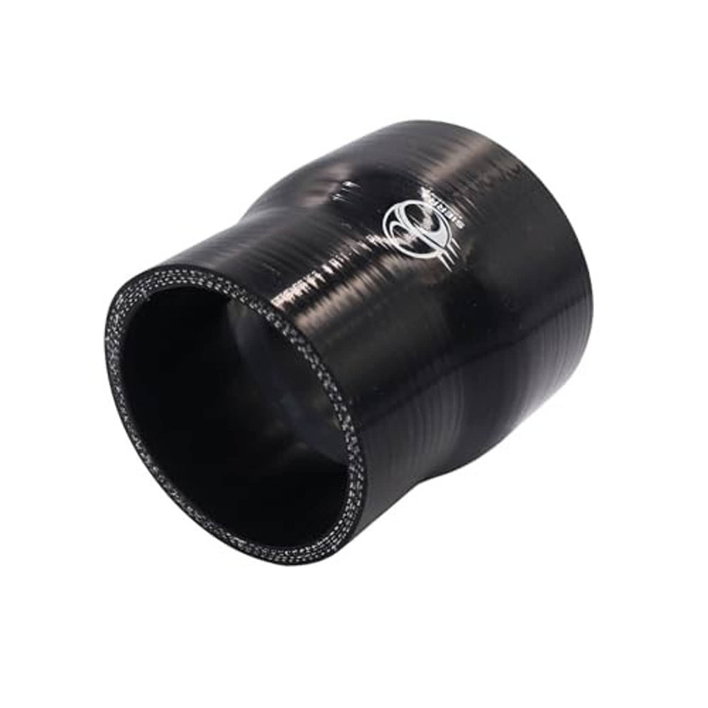 Black silicone reducer coupler hose with textured reinforcement and flared opening