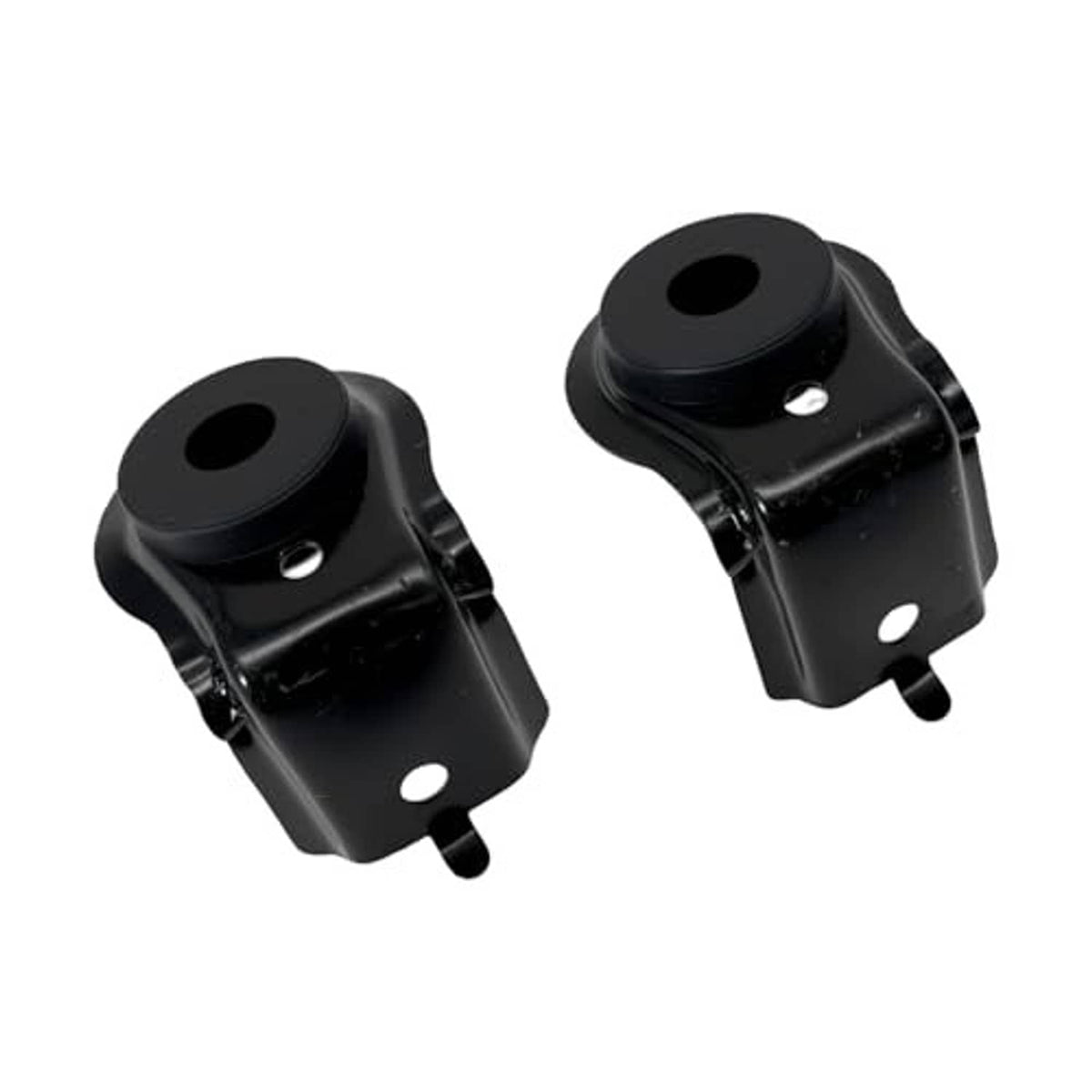 Black upper radiator bracket set with rubber isolators, 2 pcs, front-close detail