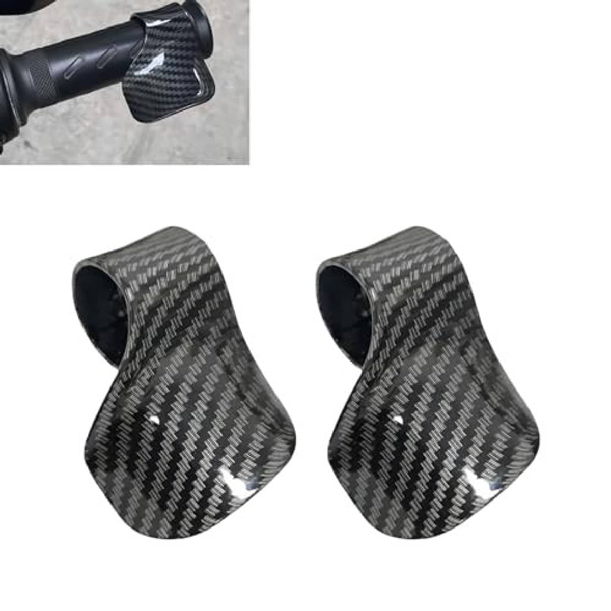 Two universal throttle handle sleeves, carbon fiber weave black, curved anti-slip cuffs